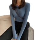Damenkardigan aus Baumwolle und Polyester mit halbem Knopfverschluss Einfarbiger Pullover mit Rundhalsausschnitt Lange Ärmel Universelle Größe 9