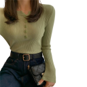 Damenkardigan aus Baumwolle und Polyester mit halbem Knopfverschluss Einfarbiger Pullover mit Rundhalsausschnitt Lange Ärmel Universelle Größe 10