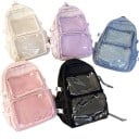 Damenmode Rucksack 44 x 13 x 30 cm Schul- und Ausflugsrucksack mit transparenten Reißverschlusstaschen Verstellbare Schultergurte Große 5