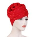 Damenmütze in Turbanform mit großer Stoffrose und kleinen Perlen Elegante Damenmütze aus Baumwolle Universelle Größe 3