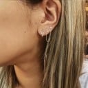 Damenohrringe mit Blitz und Stern Zwei Stecker verbunden durch eine hängende Kette Zirkonsteine Modeschmuck Metall Für zwei Löcher im Ohr 6