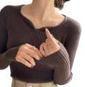 Damenpullover mit langen Ärmeln und V-Ausschnitt Einfarbiger eleganter Top aus Baumwolle und Polyester Bequemer universeller Pullover für den täglichen Gebrauch 21