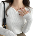 Damenpullover mit langen Ärmeln und V-Ausschnitt Einfarbiger eleganter Top aus Baumwolle und Polyester Bequemer universeller Pullover für den täglichen Gebrauch 19