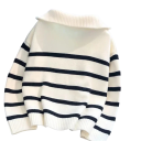 Damenpullover mit langen Ärmeln und V-Ausschnitt Halber Reißverschluss Eleganter weißer Pullover mit schwarzen Streifen Universelle Größe aus Acetat 4