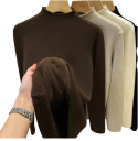 Damenpullover mit Rollkragen und Plüschinnenfutter Einfarbiger, wärmender Pullover aus Baumwolle und Acryl mit langen Ärmeln Universelle Größe Wintermode 17