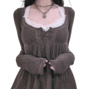 Damenpullover mit Spitze im V-Ausschnitt Halbe Knopfleiste Eleganter einfarbiger Pullover mit langen Ärmeln Verschiedene Farben Polyester Baumwolle 2