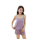 Damenpyjama aus Modal und Spandex Einfarbiger Sommeranzug mit Top und Shorts Rundhalsausschnitt Weicher atmungsaktiver Schlafstoff 13