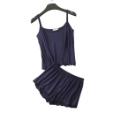 Damenpyjama aus Modal und Spandex Einfarbiger Sommeranzug mit Top und Shorts Rundhalsausschnitt Weicher atmungsaktiver Schlafstoff 14