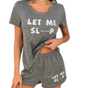Damenpyjama in grauer Farbe mit dem Aufdruck Let Me Sleep T-Shirt mit kurzen Ärmeln und Shorts aus Polyester und Spandex Bequeme Freizeitkleidung 5