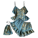Damenpyjama mit Blumenmotiv T-Shirt mit Rundhalsausschnitt und Shorts aus leichtem Polyester Bequemer Sommeranzug in verschiedenen Farben 8