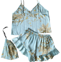 Damenpyjama mit Blumenmotiv T-Shirt mit Rundhalsausschnitt und Shorts aus leichtem Polyester Bequemer Sommeranzug in verschiedenen Farben 4