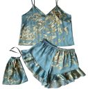 Damenpyjama mit Blumenmotiv T-Shirt mit Rundhalsausschnitt und Shorts aus leichtem Polyester Bequemer Sommeranzug in verschiedenen Farben 7