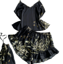 Damenpyjama mit Blumenmuster Top mit V-Ausschnitt und Shorts aus leichtem Polyester Elegantes, bequemes Sommer-Set in verschiedenen Farben 8
