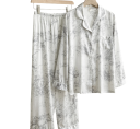 Damenpyjama mit feinen Mustern Hemd mit Kragen und langen Ärmeln mit Knöpfen und Hose aus weichem Polyester und Rayon in verschiedenen Farben 2