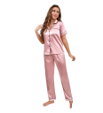 Damenpyjama mit Knopfleiste und Hose Einfarbiger Komplett mit Brusttasche aus Polyester und Elasthan Verschiedene Farben 5