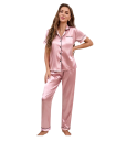 Damenpyjama mit Knopfleiste und Hose Einfarbiger Komplett mit Brusttasche aus Polyester und Elasthan Verschiedene Farben 6