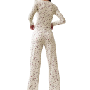 Damenpyjama mit langen Ärmeln und Hose Einfarbiger Satz mit Blumenmuster aus Polyester und Spandex in verschiedenen eleganten Farben 2