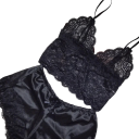 Damenpyjama mit Spitze und V-Ausschnitt Einfarbiger Polyester-Komplettsatz Trägertop und Shorts Elegantes Sommermodell für bequemen Schlaf 5
