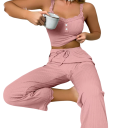 Damenpyjama mit Top und Hose Einfarbig elegantes Set aus leichtem Polyester und elastischem Spandex erhältlich in verschiedenen Farben 8