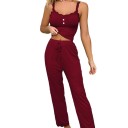 Damenpyjama mit Top und Hose Einfarbig elegantes Set aus leichtem Polyester und elastischem Spandex erhältlich in verschiedenen Farben 4