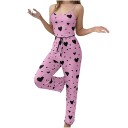 Damenpyjama mit Top und langen Hosen Einfarbiger Set mit Herzmuster aus Polyester und Spandex Bequeme elastische Sommermodel 8