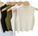 Damenstricktop ohne Ärmel aus Polyester und Baumwolle Einfarbig elegantes gestricktes Top mit Rundhalsausschnitt Universelle Größe 5