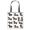 Damentasche aus Polyester mit Dackeldruck 34,5 x 34,5 cm Einkaufstasche mit zwei schwarzen Henkeln Quadratische Form Für Hundefreundinnen 15