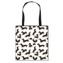 Damentasche aus Polyester mit Dackeldruck 34,5 x 34,5 cm Einkaufstasche mit zwei schwarzen Henkeln Quadratische Form Für Hundefreundinnen 17