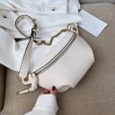 Damentasche aus PU-Leder mit Reißverschluss und abgerundeter Form Riemen mit dekorativer goldener Kette und Schnalle Strukturierte Oberfläche 2