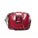 Damentasche Crossbody mit Kette und langem Riemen Quadratische Metallverzierung Reißverschluss Innentaschen Echtes Leder 22 x 16 x 11 cm 3