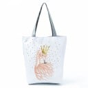 Damentasche mit fröhlichem Tier- und Blumenmotiv Polyester-Tasche 27 x 37 x 8 cm mit grauen Griffen Geräumige rechteckige Form für jeden Tag 1