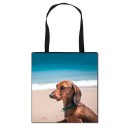 Damentasche mit Hundedruck auf der gesamten Vorderseite Quadratische Einkaufstasche mit schwarzen Henkeln Polyester Maße 34,5 x 34,5 cm 13