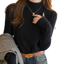 Damenwarmer Pullover mit Rollkragen und Plüschfutter Baumwolle und Acryl Einfarbiger Winterpullover mit langen Ärmeln Universelle Größe 7