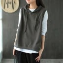 Damenweste im Hoodie-Stil ohne Ärmel mit Kapuze und verstellbarem Kordelzug Brusttasche Gerippter Saum Polyester und Baumwolle 3