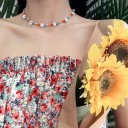 Dameperlebesat halskæde med blomster 5