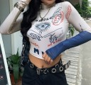 Dameprintet crop top A342 5