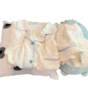 Damepyjamas med prikker Hvid skjorte med knapper og krave samt shorts i blødt polyester Elegant sommer sæt 5