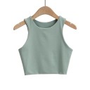 Damernas crop top med breda axelband Rund halsringning Enfärgad kort topp i polyester och spandex Elastisk passform 6