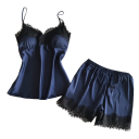 Damernas satinpyjamas i siden Elegant set i en färg med spets Linne med V-ringning och shorts Lätt glänsande material Olika färger 7