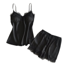 Damernas satinpyjamas i siden Elegant set i en färg med spets Linne med V-ringning och shorts Lätt glänsande material Olika färger 5