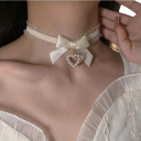 Damernas spetschoker med rosett och pärlpendel med bakre knäppning elastisk halsband för festligt bruk 4