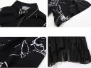Dames asymmetrische maxi jurk met blousekraag Knoopsluiting aan de voorkant Korte brede mouwen Volantrok Zwart met witte tekenprint 7