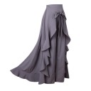 Dames asymmetrische maxi rok met ingenaaide broeken Zijsplits met volant Hoge taille met strik van dezelfde stof Vloeiende polyester 6
