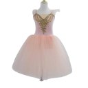 Dames balletjurk met romantische tule rok, gouden decoratieve applicatie en vleugelachtige mouwen, nylon elastische jurk voor dans 1
