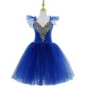 Dames balletjurk met romantische tule rok, gouden decoratieve applicatie en vleugelachtige mouwen, nylon elastische jurk voor dans 8