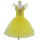 Dames balletjurk met romantische tule rok, gouden decoratieve applicatie en vleugelachtige mouwen, nylon elastische jurk voor dans 5