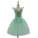 Dames balletjurk met romantische tule rok, gouden decoratieve applicatie en vleugelachtige mouwen, nylon elastische jurk voor dans 9