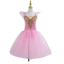 Dames balletjurk met romantische tule rok, gouden decoratieve applicatie en vleugelachtige mouwen, nylon elastische jurk voor dans 2