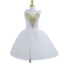 Dames balletjurk met romantische tule rok, gouden decoratieve applicatie en vleugelachtige mouwen, nylon elastische jurk voor dans 4