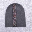 Dames beanie muts met verticale strook kralen borduurwerk Geribbelde rekbare brei van katoen en wol Omtrek hoofd 50 tot 60 cm 7